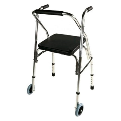 Andador plegable de 2 ruedas, asiento y respaldo