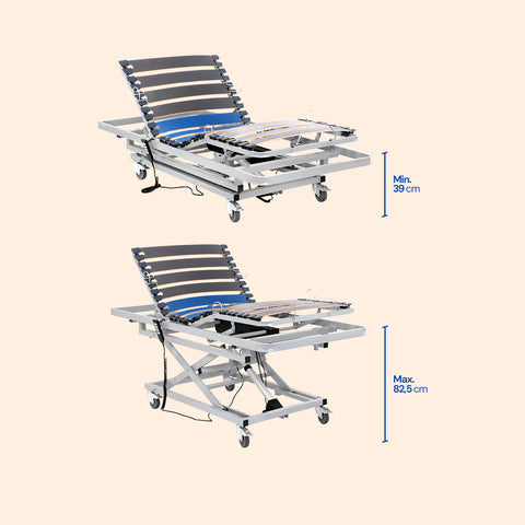 Elektrisch verstellbares Krankenhausbett mit Hubwagen, Seitengittern, viskoelastischer Matratze Professional V3 und Kopf- und Fußteil - 105x190 cm