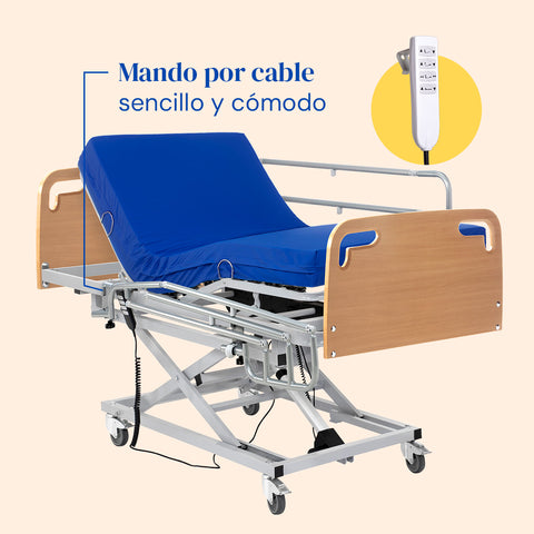 Elektrisch verstellbares Krankenhausbett mit Hubwagen, Seitengittern, viskoelastischer Matratze Professional V3 und Kopf- und Fußteil - 105x190 cm