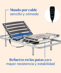 Cama articulada con mando por cable, patas fijas reforzadas para aportar mayor estabilidad y resistencia