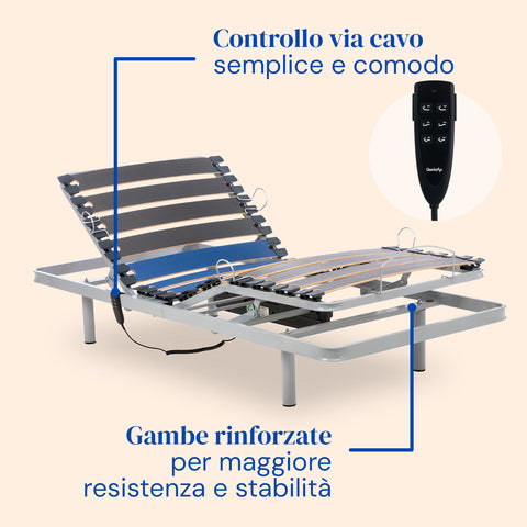 Letto ortopedico elettrico con sponde e materasso in Visco Tencel - 90x190 cm