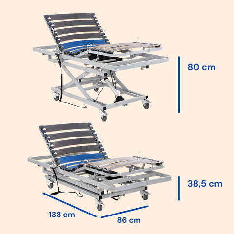 Letto ospedale regolabile in altezza con materasso in memory foam e sponde letto - 80x190 cm
