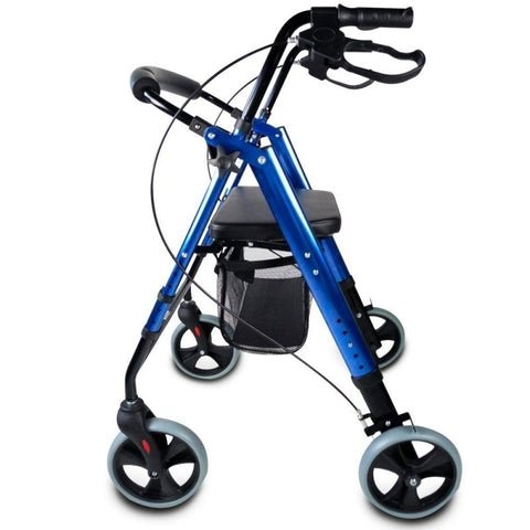 Deambulatore pieghevole Rollator con 4 grandi ruote colore blu